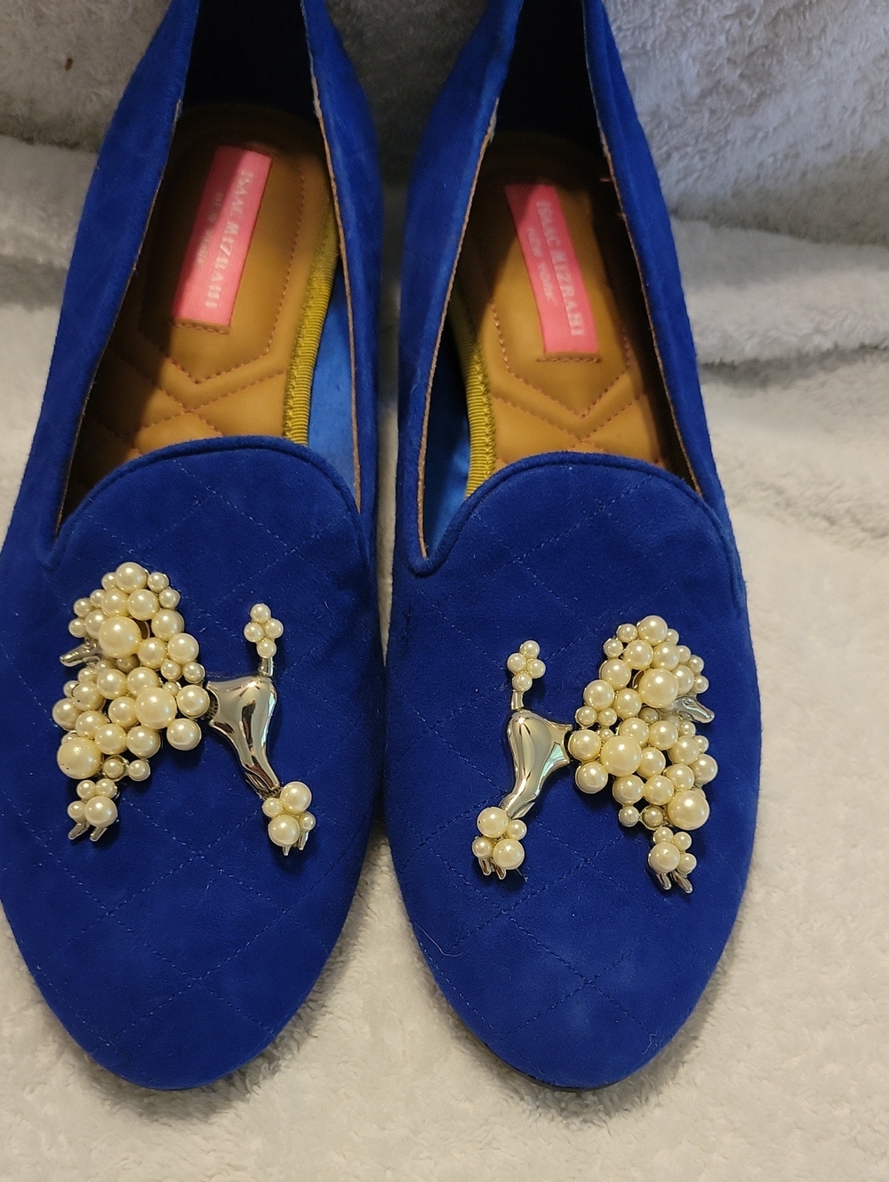 Isaac Mizrahi Royal Blue Pearl-Embellished Suede Loafers
